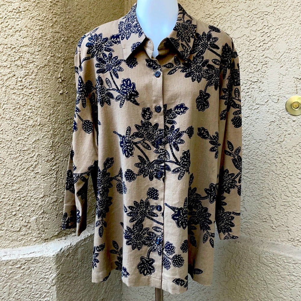 Vintage dark olive Coldwater Creek linen blouse